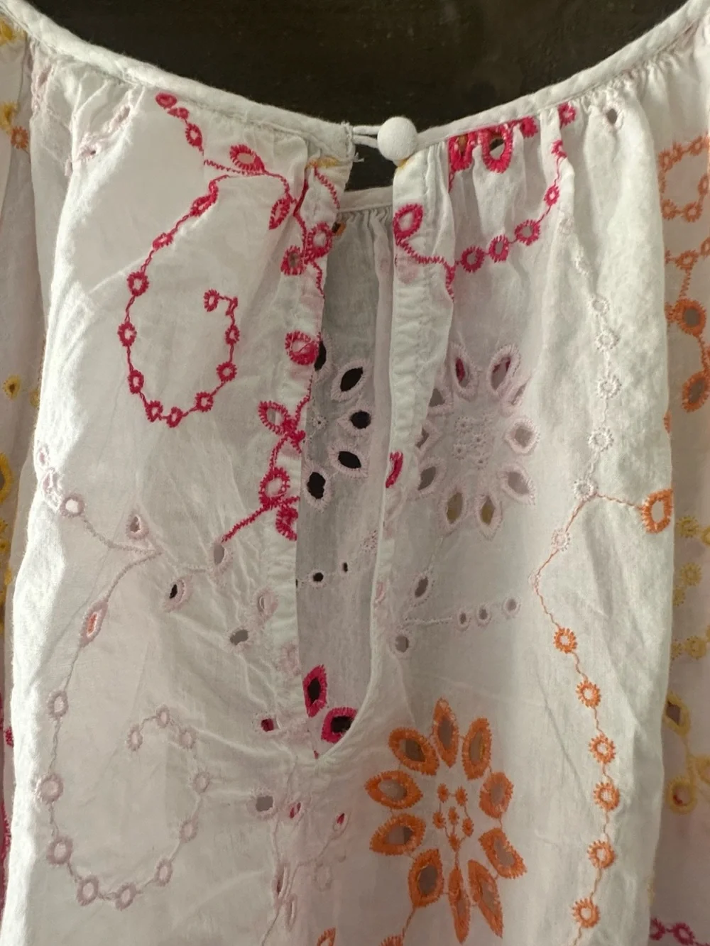 MAEVE White Embroidered Peasant Blouse with Pink & Yellow Floral Accents